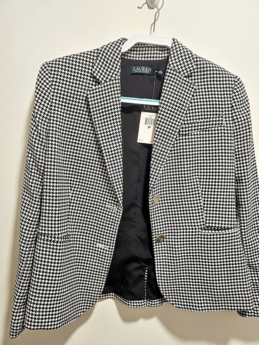 Lauren Ralph Lauren Houndstooth Blazer in Black & White Size 8P NWT
